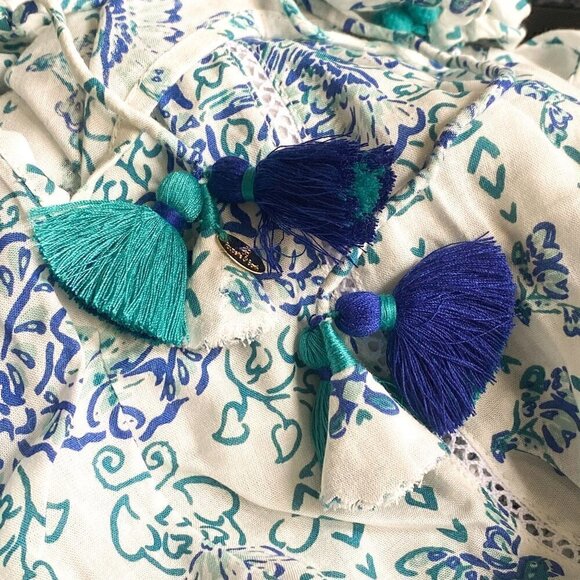 NWT Poupette St. Barth Clara Blue Parrot Mini Dress size L - Picture 12 of 15